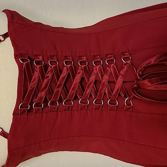 Express Red Spaghetti Strap Lace-up Back Dress - Picture 12 of 16